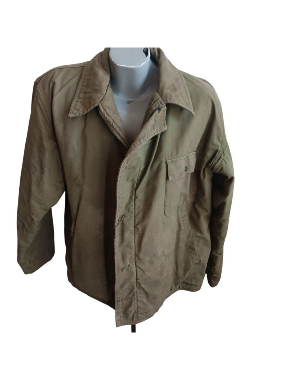 Large Vintage Men's Deck Jacket 60s 70s Vietnam A2 Navy Stenciled Distress